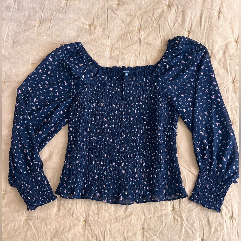 Madewell Bubble-Sleeve Smocked Top Size Small